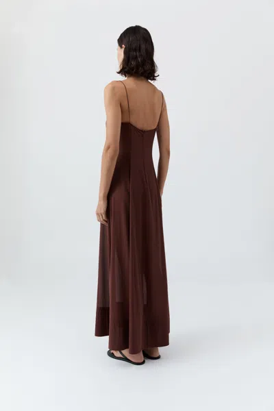 St Agni Sheer Silk Slip Dress In Brown