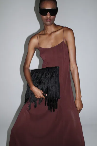 St Agni Sheer Silk Slip Dress In Brown