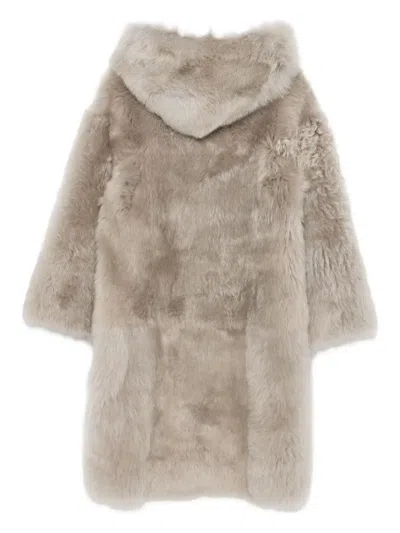 Liska Hooded Shearling Coat In Brown