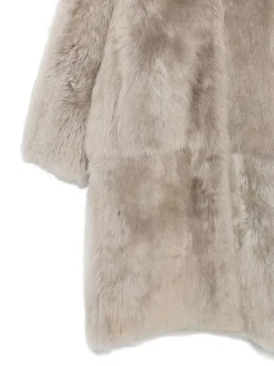 Liska Hooded Shearling Coat In Brown