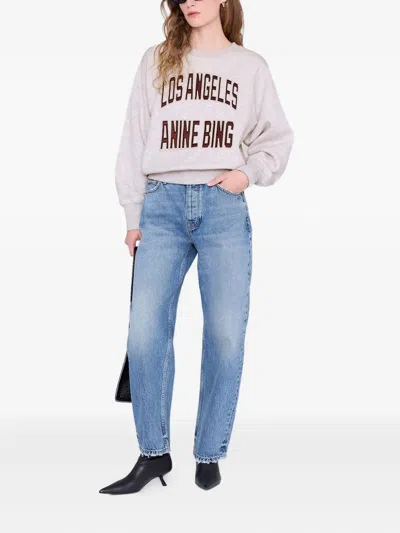 Anine Bing Harry Long-sleeve Cropped Sweatshirt In Neutral