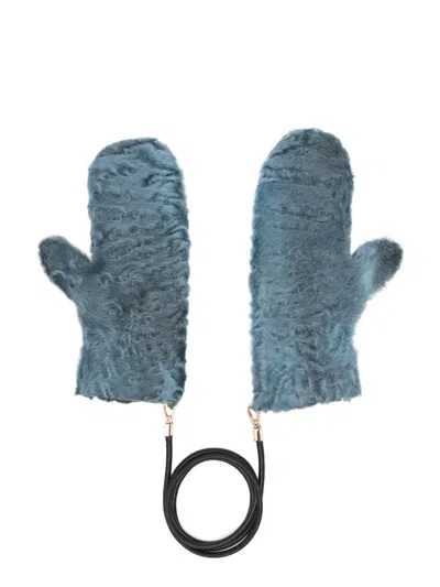 Liska Faux-fur Mittens In Blue