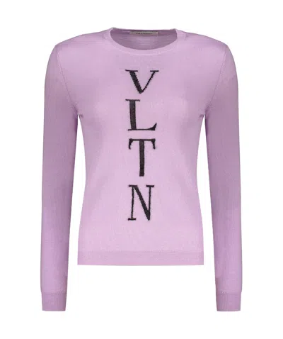 Valentino Logo-embroidered Crew Neck Sweater In Purple
