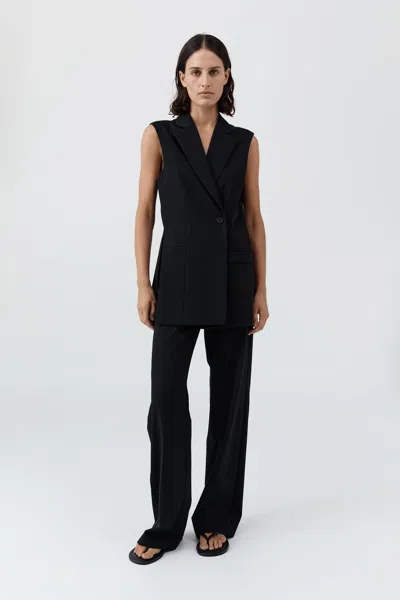 St Agni Wool Sleeveless Split Blazer In Black