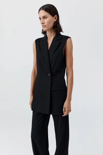 St Agni Wool Sleeveless Split Blazer In Black