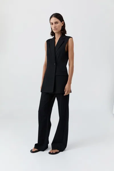 St Agni Wool Sleeveless Split Blazer In Black