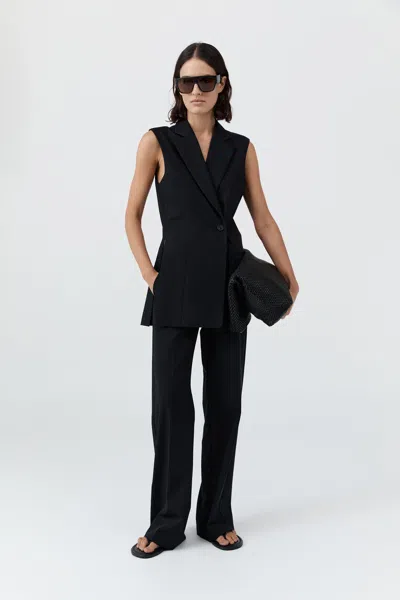 St Agni Wool Sleeveless Split Blazer In Black