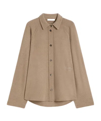 Max Mara Stretch Cashmere Flannel Overshirt In Brown