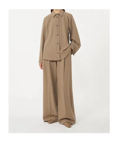 Max Mara Stretch Cashmere Flannel Overshirt In Brown