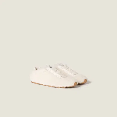 Miu Miu Lace-up Shoes With Faux Fur Texture In White