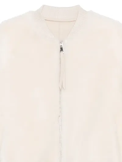 Liska Zip-front Lamb-shearling Bomber Jacket In White
