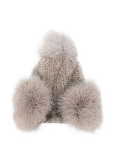 Liska Pompom-appliqué Beanie In Gray