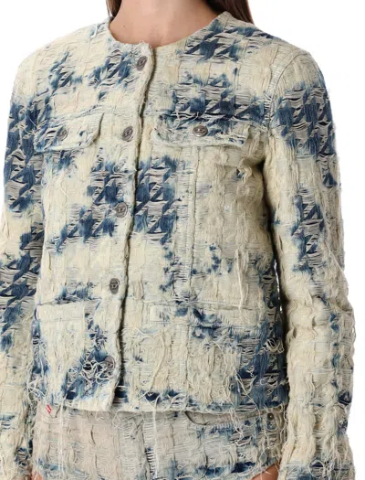 Diesel Jacket In Houndstooth-weave Denim In Green