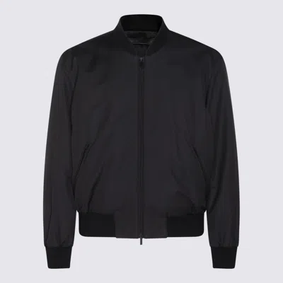 Giorgio Armani High Collar Jacket With Ribbed Cuffs And Pockets In Black
