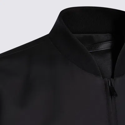 Giorgio Armani High Collar Jacket With Ribbed Cuffs And Pockets In Black