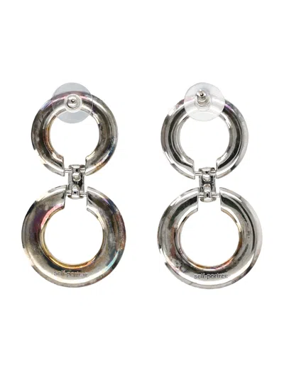 Self-portrait Silver Crystal Chain Link Earrings In Brown