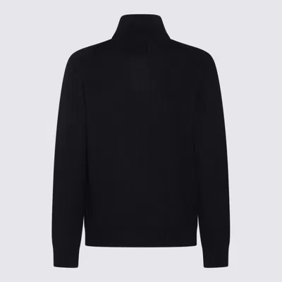 Seven Gauge Dark Blue Wool Knitwear In Black