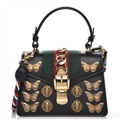 Pre-owned Gucci Women's  Sylvie Shoulder Bag Web Animal Studs Mini Black/red/green In Multi