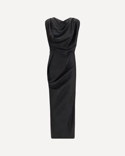 Vivienne Westwood Floor-length Satin Draped Dress With Side Slit In Black