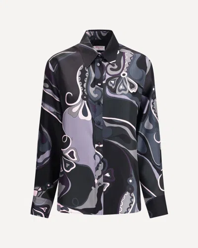 Pucci Silk Shirt With Abstract Print In Black