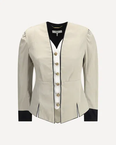Chloé Blazer With Structured Cuts In Neutral