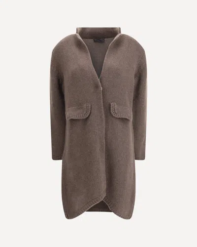 Ella Semi-long Sweater With A Front Hook-and-eye Closure In Brown