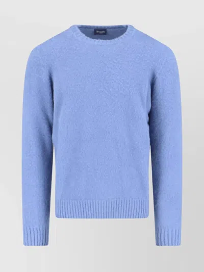 Drumohr Soft Textured Crewneck Sweater With Ribbed Cuffs In Blue