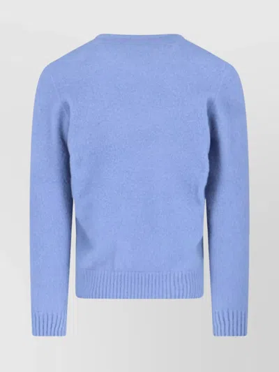 Drumohr Soft Textured Crewneck Sweater With Ribbed Cuffs In Blue
