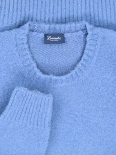 Drumohr Soft Textured Crewneck Sweater With Ribbed Cuffs In Blue