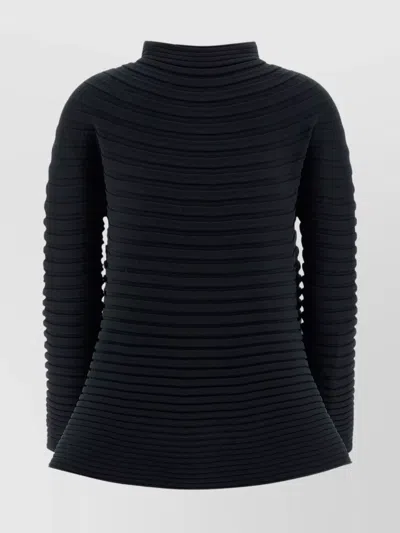 Issey Miyake Long Sleeve High Neck Flared Hem Top In Blue