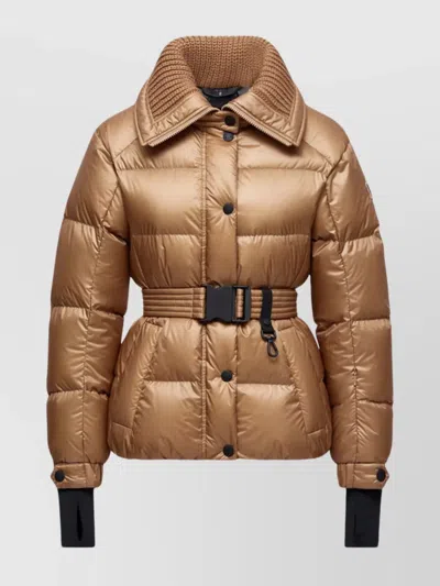 Moncler Bataillouse Belted Down Ski Jacket Clothing In Brown