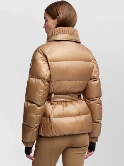 Moncler Bataillouse Belted Down Ski Jacket Clothing In Brown