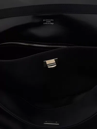Balenciaga Medium Handbag With Top Handle And Metallic Hardware In Black