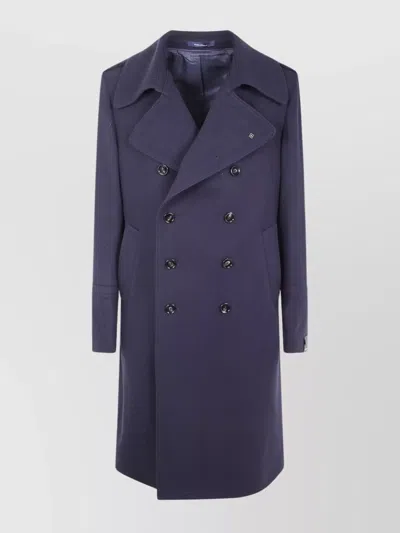 Tagliatore Long Sleeve Coat With Notched Lapels And Pockets In Blue