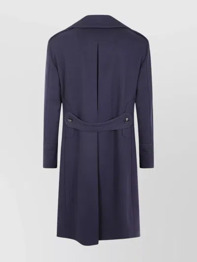 Tagliatore Long Sleeve Coat With Notched Lapels And Pockets In Blue