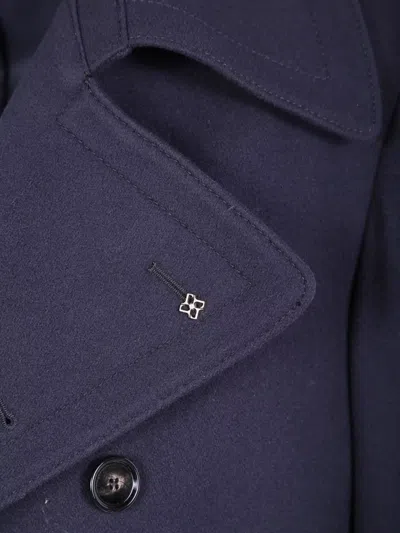 Tagliatore Long Sleeve Coat With Notched Lapels And Pockets In Blue