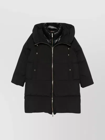 Moorer Long Hooded Padded Quilted Coat In Black