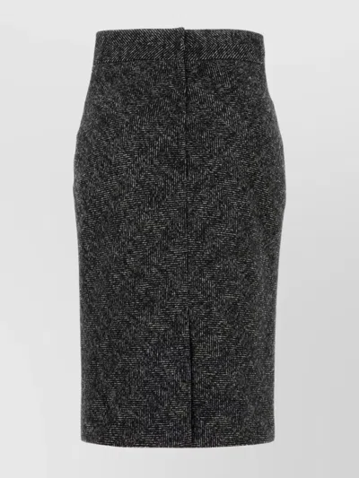 Dolce & Gabbana High-waisted Herringbone Skirt Back Slit In Black