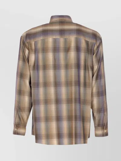 Auralee Long Sleeve Check Shirt With Button-down Collar In Brown