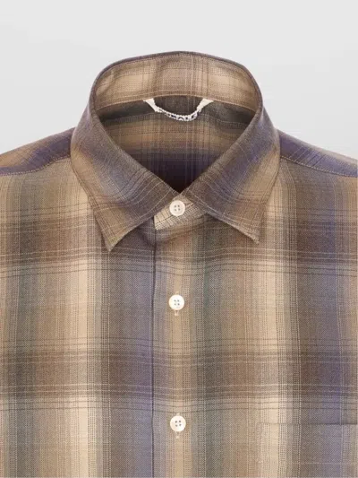 Auralee Long Sleeve Check Shirt With Button-down Collar In Brown