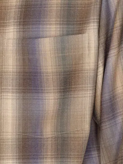 Auralee Long Sleeve Check Shirt With Button-down Collar In Brown