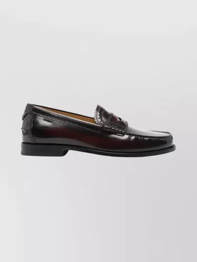 Bally Round Toe Penny Loafers With Perforated Detail In Brown