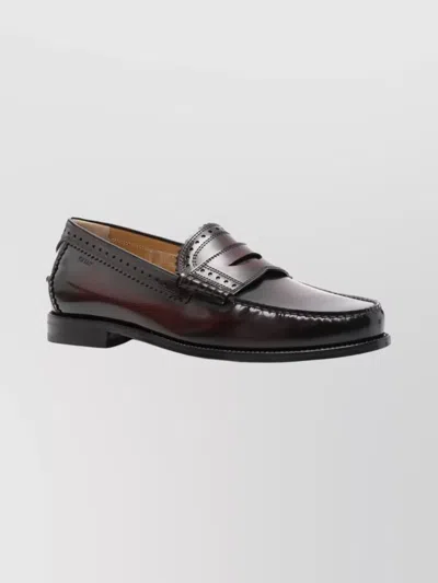 Bally Round Toe Penny Loafers With Perforated Detail In Brown