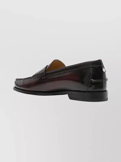 Bally Round Toe Penny Loafers With Perforated Detail In Brown