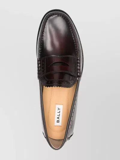 Bally Round Toe Penny Loafers With Perforated Detail In Brown