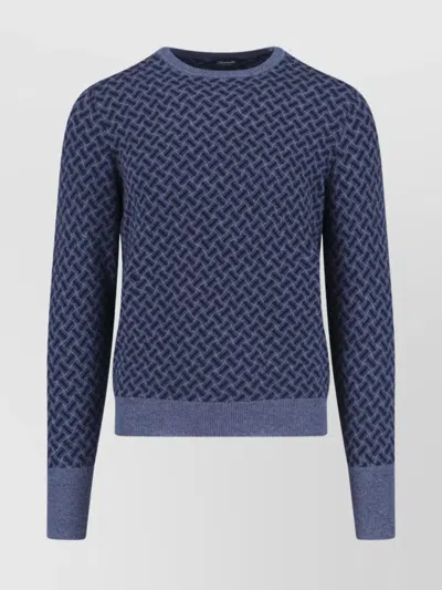 Drumohr Geometric Pattern Long Sleeve Crew Neck Sweater In Blue