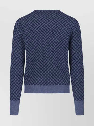Drumohr Geometric Pattern Long Sleeve Crew Neck Sweater In Blue