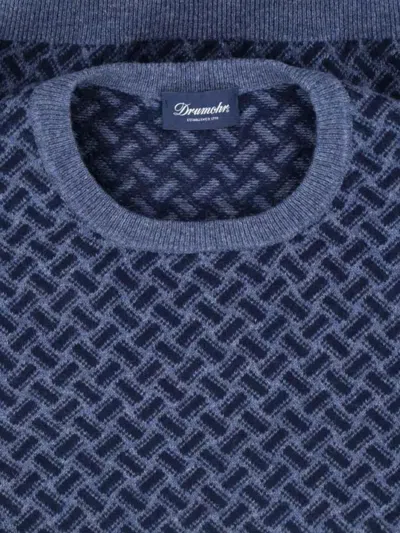 Drumohr Geometric Pattern Long Sleeve Crew Neck Sweater In Blue