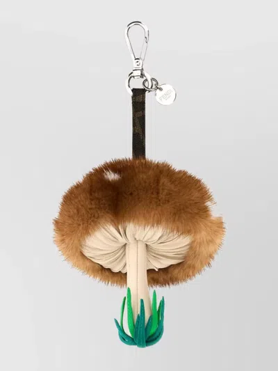 Fendi Leather And Fur Mushroom Shaped Charm In Brown