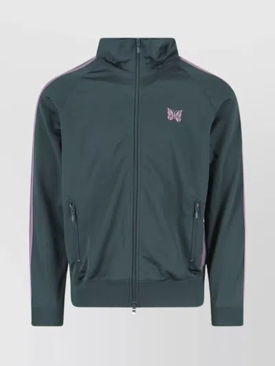 Needles Casual Jacket With Striped Sleeves And Pockets In Green